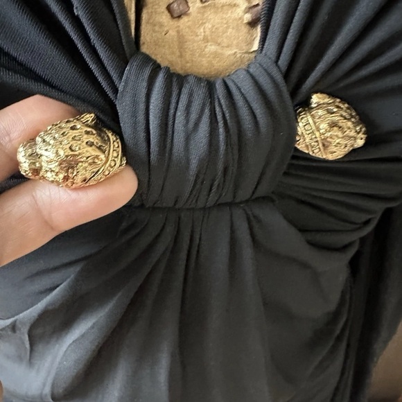 Vintage iconic Roberto Cavalli black ruched stretch dress w/gold panther heads S - Picture 4 of 14